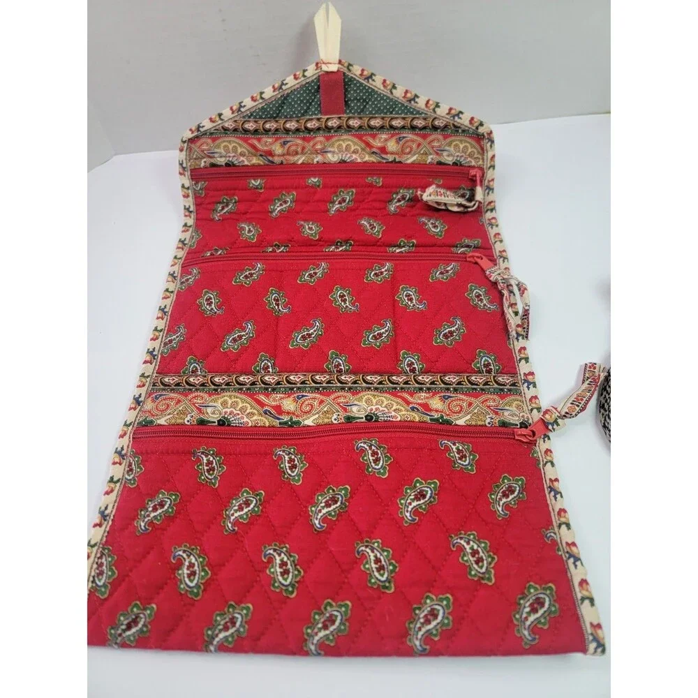 Red Paisley Quilted Hanging Travel Toiletry Cosmetic Jewelry Organizer Bag